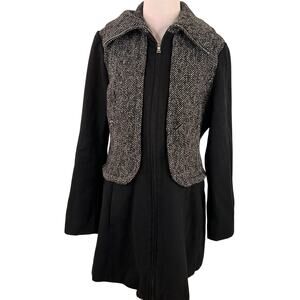 Guess Women's Wool Blend Tweed Moto Zip Pleated Jacket Size Large